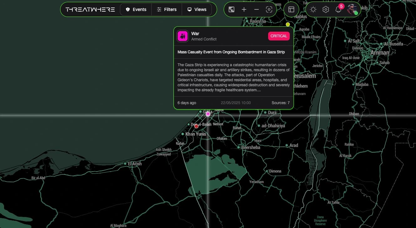 ThreatWhere platform dashboard showing real-time threat intelligence